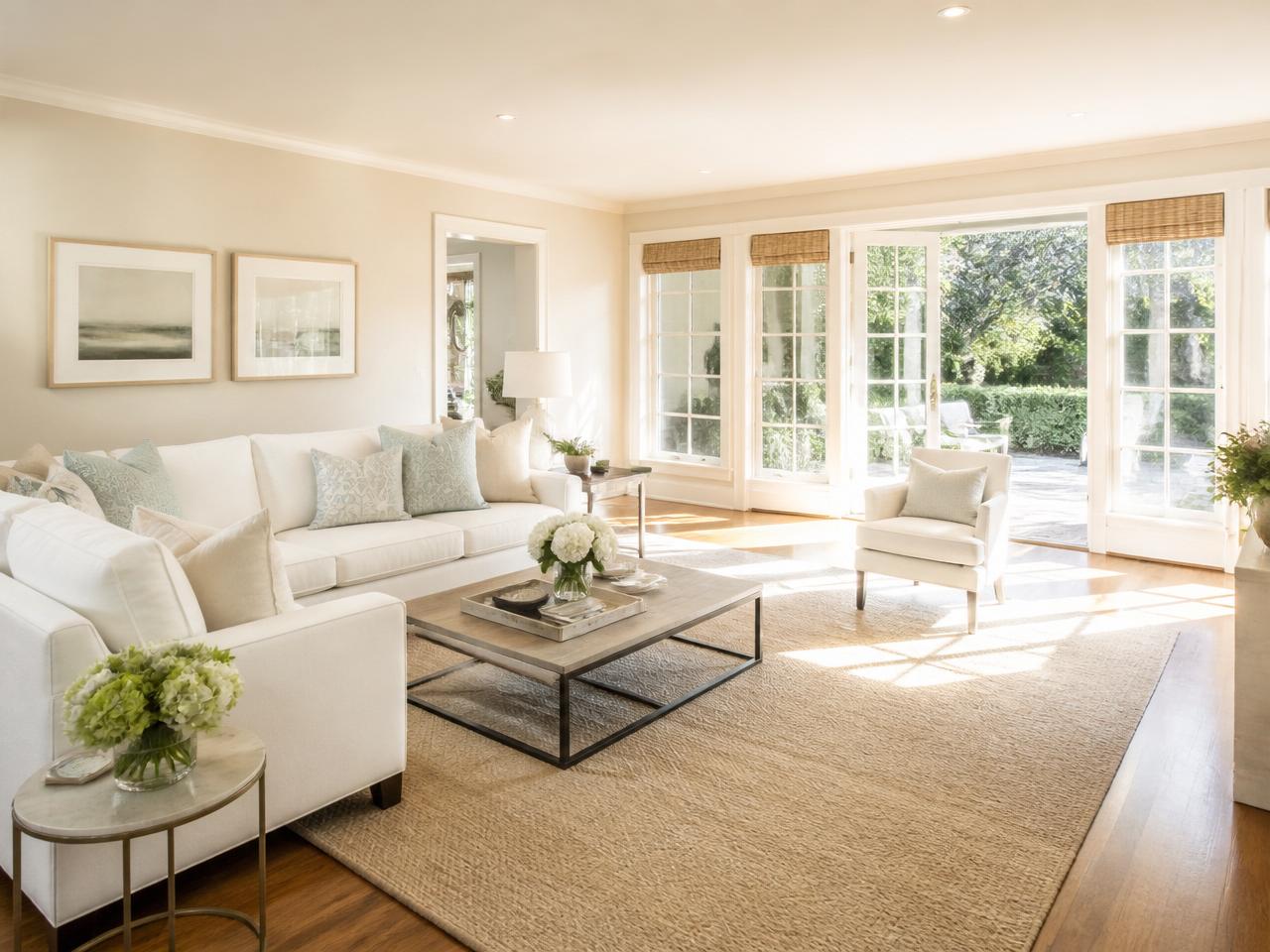 Bright, spotless living room in a Lakewood, Colorado home after professional cleaning